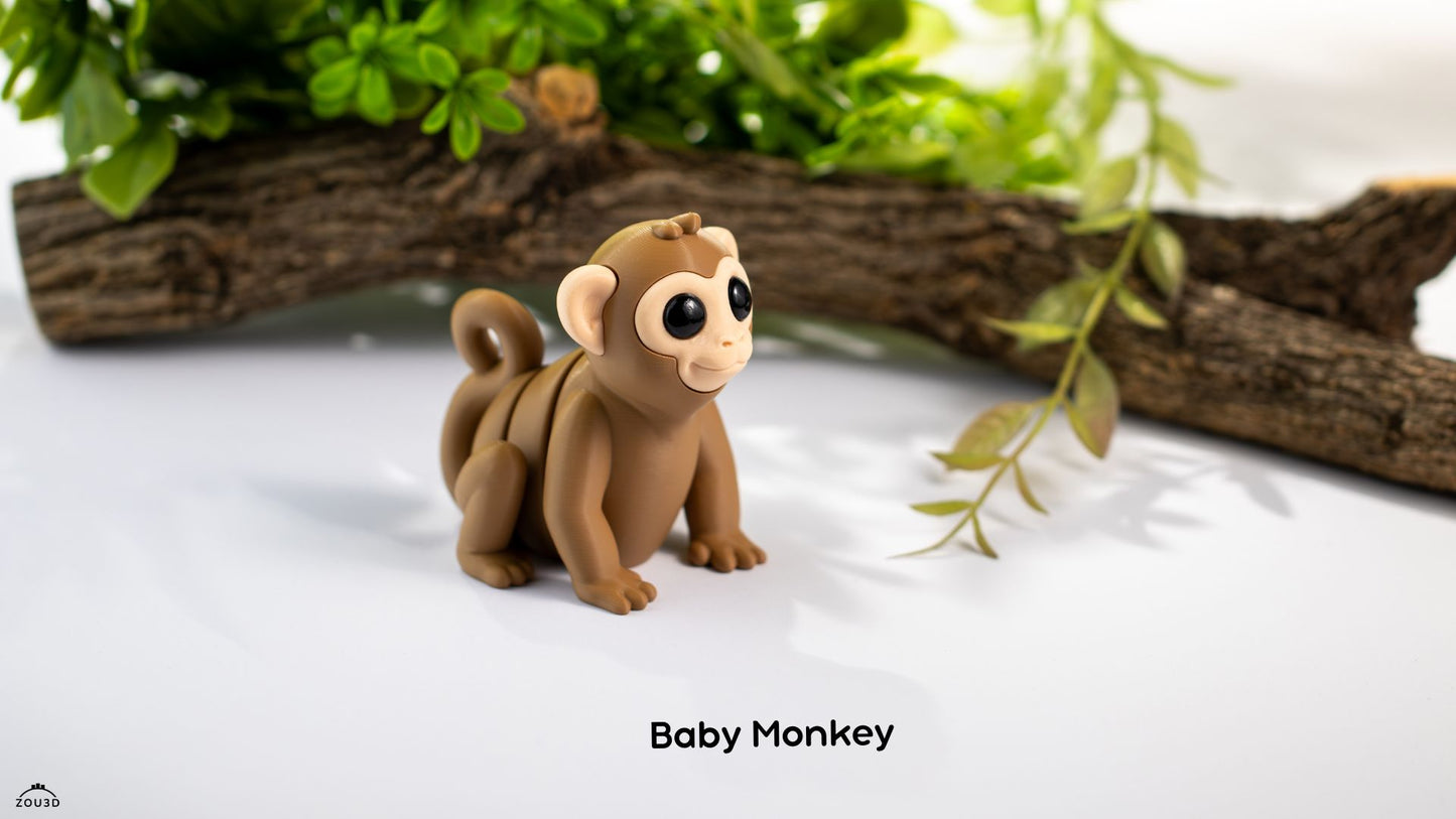 3D Printed Baby Monkey Toy – Jungle Animal Figure (Brown)