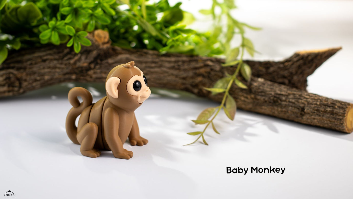 3D Printed Baby Monkey Toy – Jungle Animal Figure (Brown)