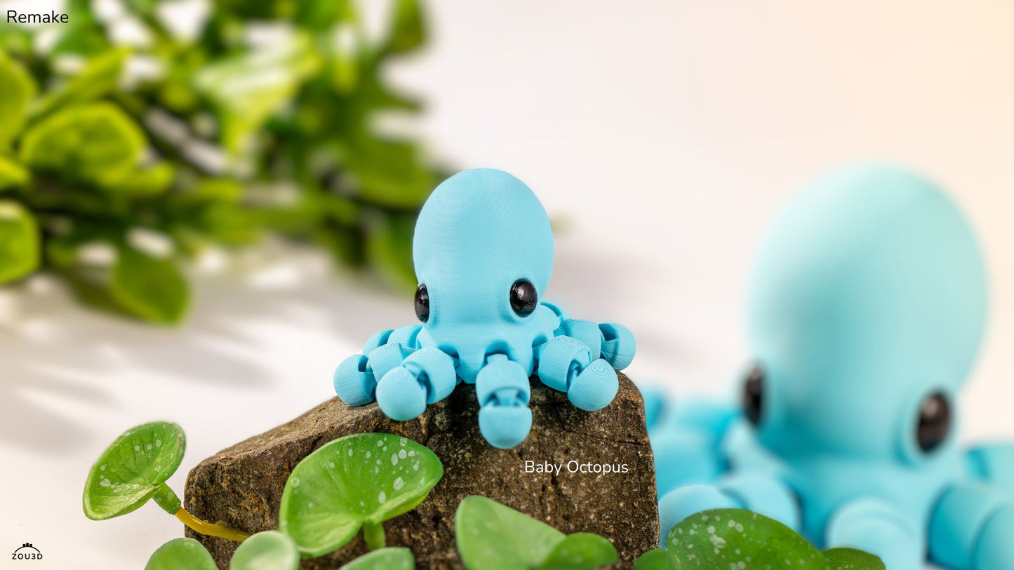 3D Printed Baby Octopus Toy – Cute Blue Ocean Creature