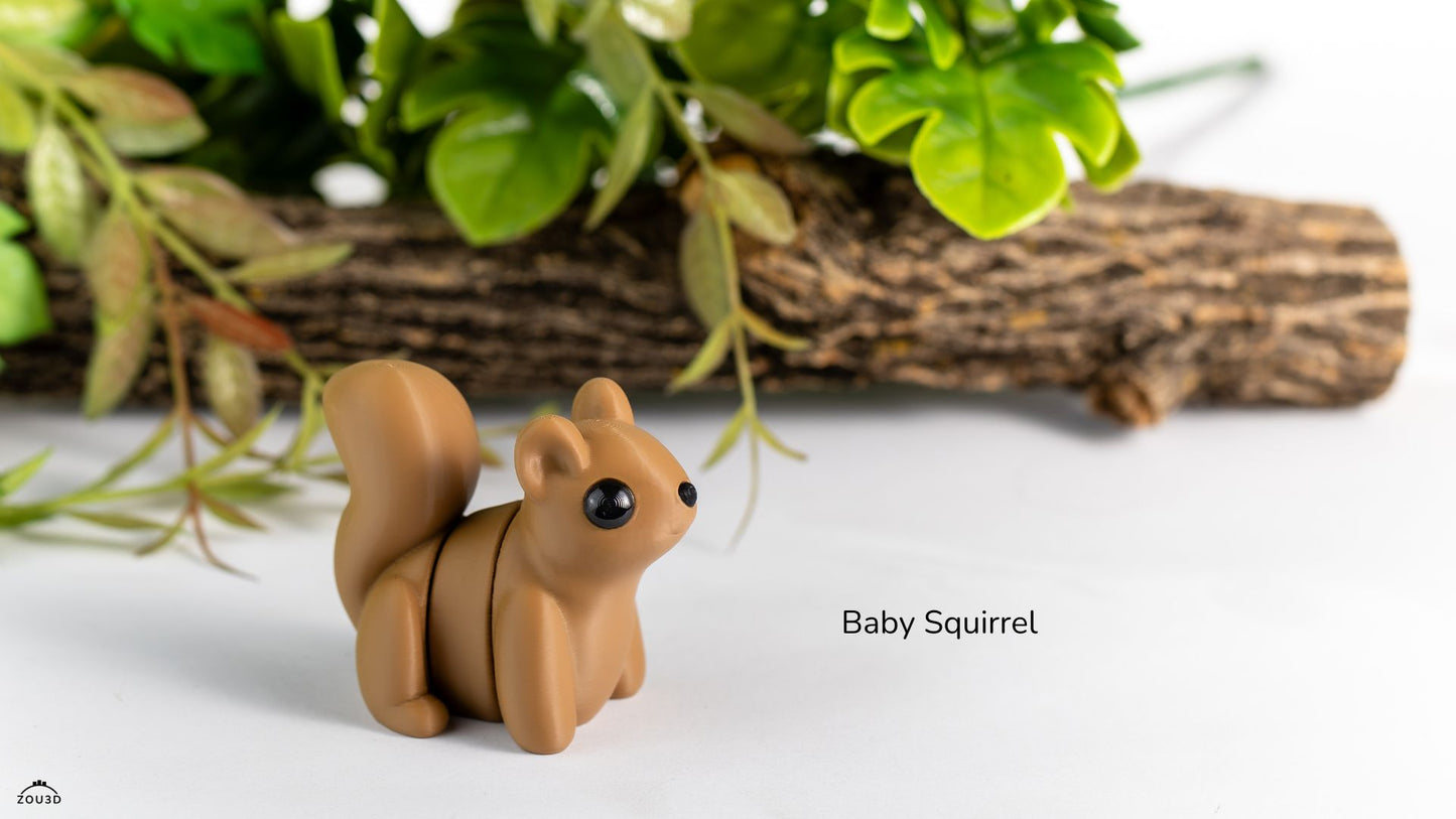 3D Printed Baby Squirrel Toy – Woodland Animal Figure (Brown)