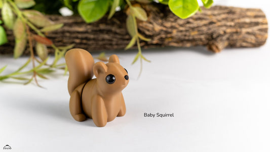 3D Printed Baby Squirrel Toy – Woodland Animal Figure (Brown)